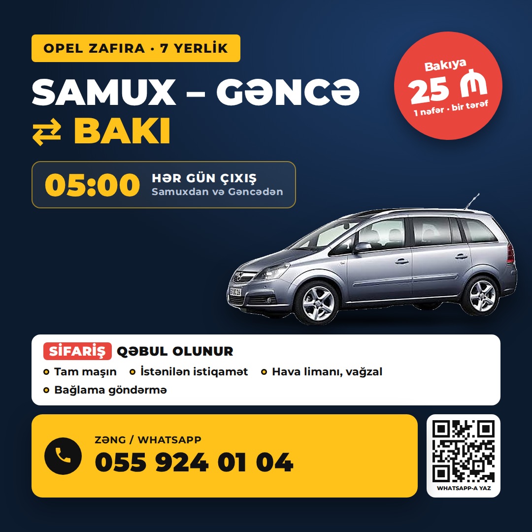 👨‍👩‍👧‍👦 Ailəlik səfər? 7 yerlik maşın sizindir — istənilən istiqamət, istənilən saat 📞 055 924 01 04